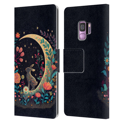 JK Stewart Key Art Rabbit On Crescent Moon Leather Book Wallet Case Cover For Samsung Galaxy S9