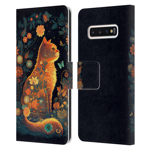 JK Stewart Key Art Orange Cat Sitting Leather Book Wallet Case Cover For Samsung Galaxy S10