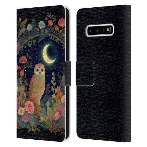 JK Stewart Key Art Owl Crescent Moon Night Garden Leather Book Wallet Case Cover For Samsung Galaxy S10+ / S10 Plus