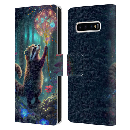 JK Stewart Key Art Raccoon Leather Book Wallet Case Cover For Samsung Galaxy S10+ / S10 Plus