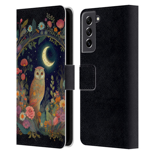 JK Stewart Key Art Owl Crescent Moon Night Garden Leather Book Wallet Case Cover For Samsung Galaxy S21 FE 5G