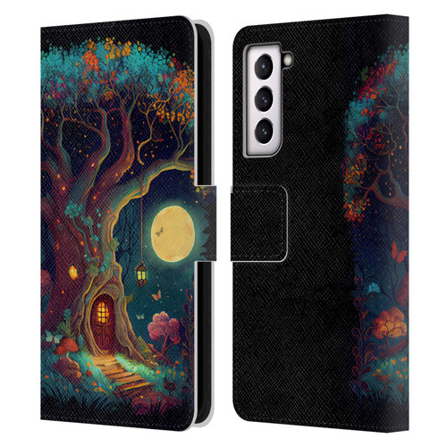 JK Stewart Key Art Tree With Small Door In Trunk Leather Book Wallet Case Cover For Samsung Galaxy S21 5G
