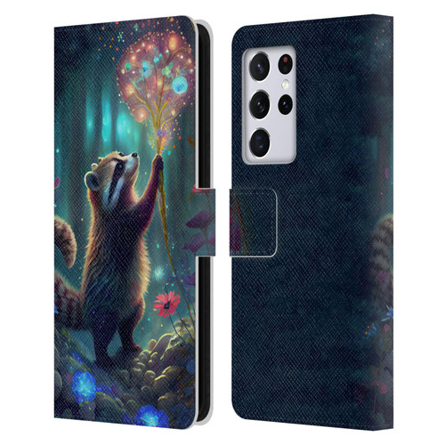 JK Stewart Key Art Raccoon Leather Book Wallet Case Cover For Samsung Galaxy S21 Ultra 5G