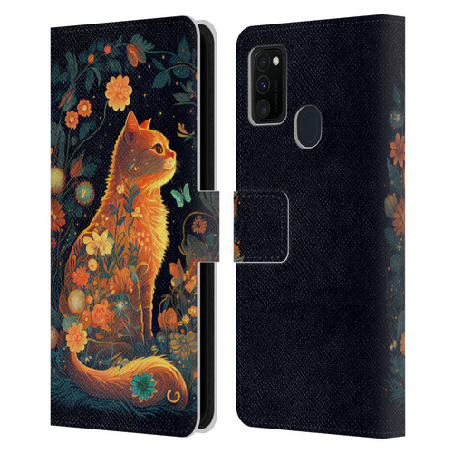 JK Stewart Key Art Orange Cat Sitting Leather Book Wallet Case Cover For Samsung Galaxy M30s (2019)/M21 (2020)