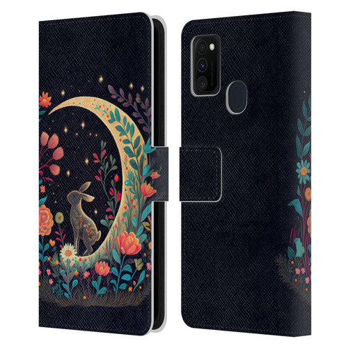 JK Stewart Key Art Rabbit On Crescent Moon Leather Book Wallet Case Cover For Samsung Galaxy M30s (2019)/M21 (2020)