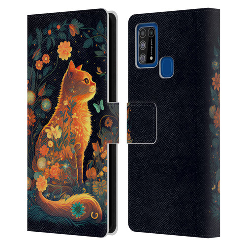 JK Stewart Key Art Orange Cat Sitting Leather Book Wallet Case Cover For Samsung Galaxy M31 (2020)