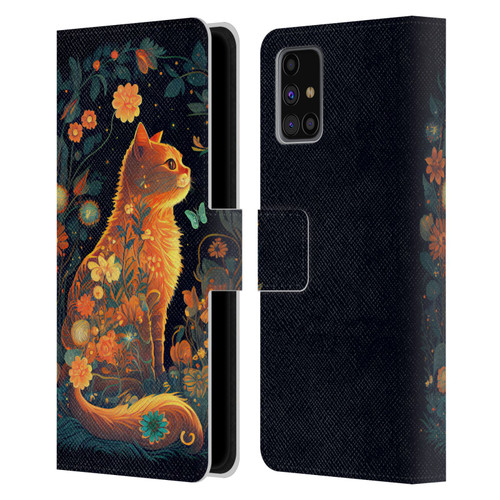 JK Stewart Key Art Orange Cat Sitting Leather Book Wallet Case Cover For Samsung Galaxy M31s (2020)