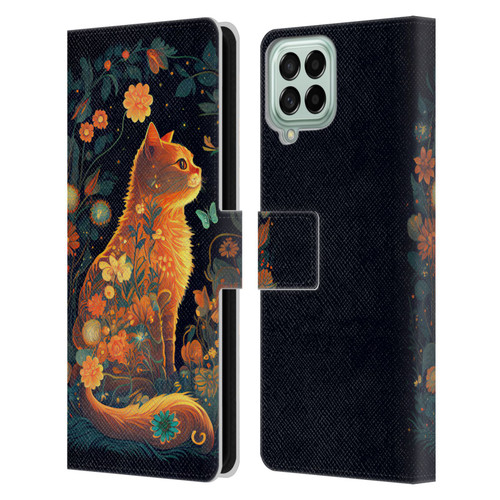 JK Stewart Key Art Orange Cat Sitting Leather Book Wallet Case Cover For Samsung Galaxy M33 (2022)