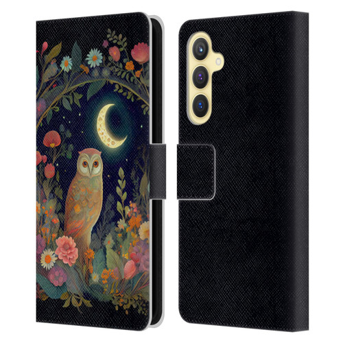 JK Stewart Key Art Owl Crescent Moon Night Garden Leather Book Wallet Case Cover For Samsung Galaxy S23 FE 5G