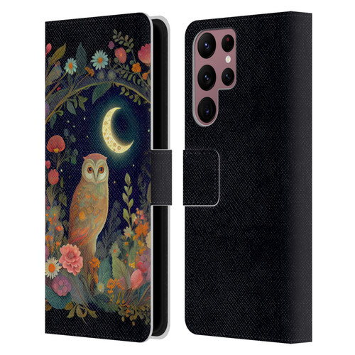 JK Stewart Key Art Owl Crescent Moon Night Garden Leather Book Wallet Case Cover For Samsung Galaxy S22 Ultra 5G