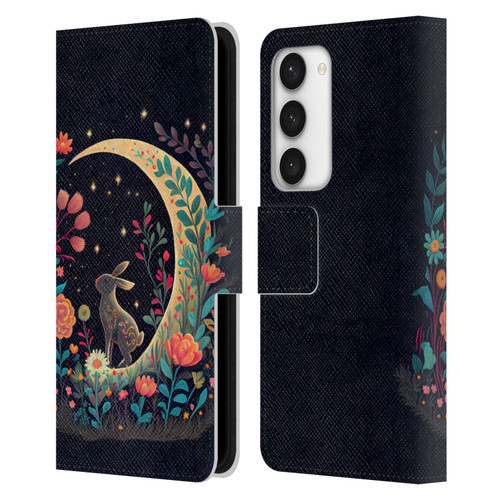 JK Stewart Key Art Rabbit On Crescent Moon Leather Book Wallet Case Cover For Samsung Galaxy S23 5G