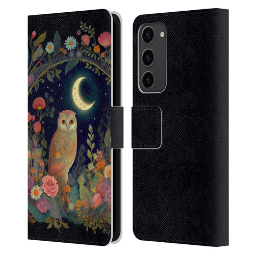 JK Stewart Key Art Owl Crescent Moon Night Garden Leather Book Wallet Case Cover For Samsung Galaxy S23+ 5G