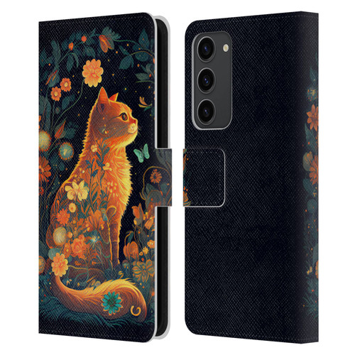 JK Stewart Key Art Orange Cat Sitting Leather Book Wallet Case Cover For Samsung Galaxy S23+ 5G