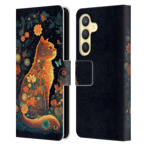 JK Stewart Key Art Orange Cat Sitting Leather Book Wallet Case Cover For Samsung Galaxy S24 5G