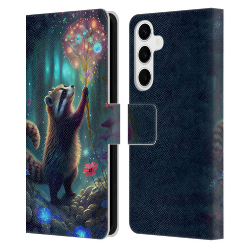 JK Stewart Key Art Raccoon Leather Book Wallet Case Cover For Samsung Galaxy S24+ 5G