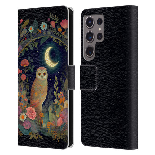 JK Stewart Key Art Owl Crescent Moon Night Garden Leather Book Wallet Case Cover For Samsung Galaxy S24 Ultra 5G