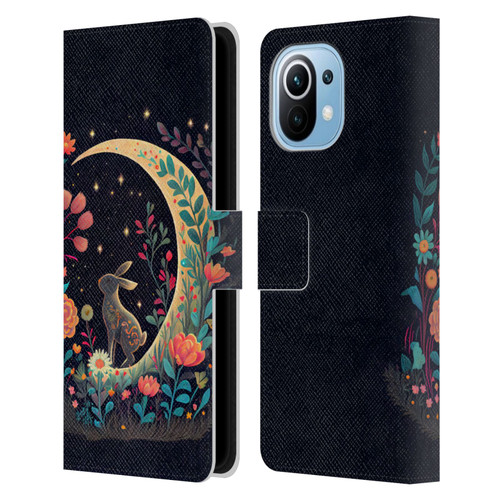 JK Stewart Key Art Rabbit On Crescent Moon Leather Book Wallet Case Cover For Xiaomi Mi 11