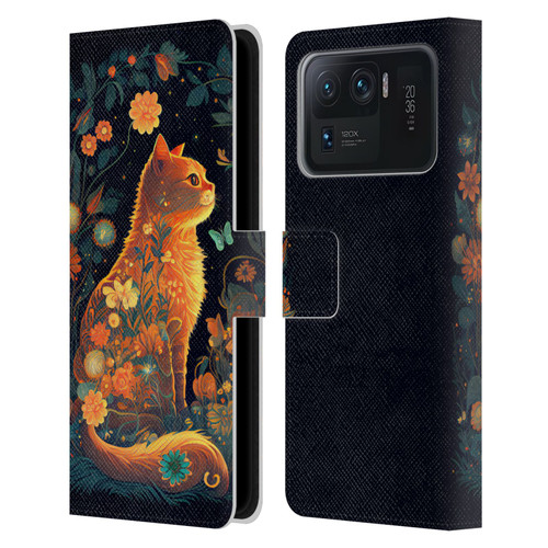 JK Stewart Key Art Orange Cat Sitting Leather Book Wallet Case Cover For Xiaomi Mi 11 Ultra