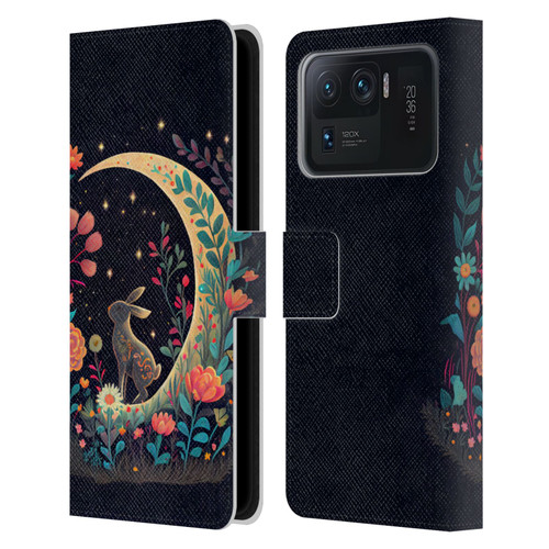 JK Stewart Key Art Rabbit On Crescent Moon Leather Book Wallet Case Cover For Xiaomi Mi 11 Ultra