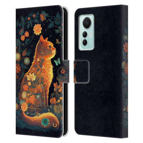 JK Stewart Key Art Orange Cat Sitting Leather Book Wallet Case Cover For Xiaomi 12 Lite