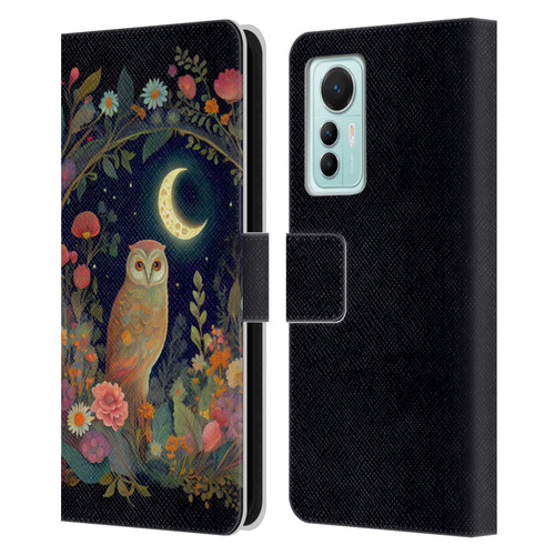 JK Stewart Key Art Owl Crescent Moon Night Garden Leather Book Wallet Case Cover For Xiaomi 12 Lite