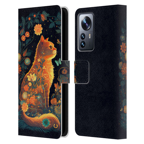 JK Stewart Key Art Orange Cat Sitting Leather Book Wallet Case Cover For Xiaomi 12 Pro