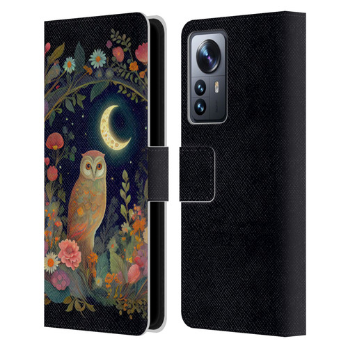 JK Stewart Key Art Owl Crescent Moon Night Garden Leather Book Wallet Case Cover For Xiaomi 12 Pro