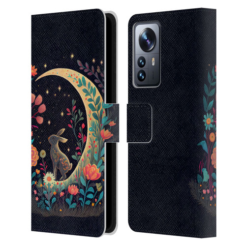 JK Stewart Key Art Rabbit On Crescent Moon Leather Book Wallet Case Cover For Xiaomi 12 Pro