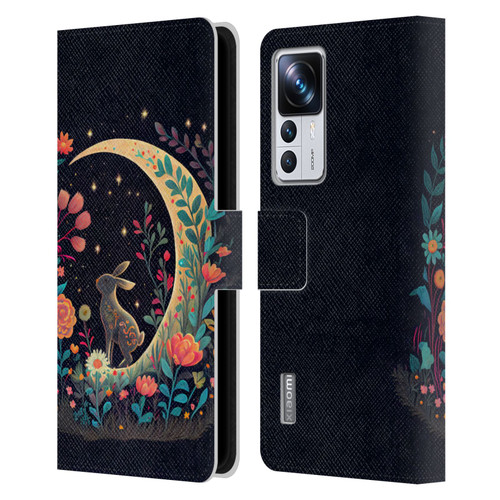 JK Stewart Key Art Rabbit On Crescent Moon Leather Book Wallet Case Cover For Xiaomi 12T Pro