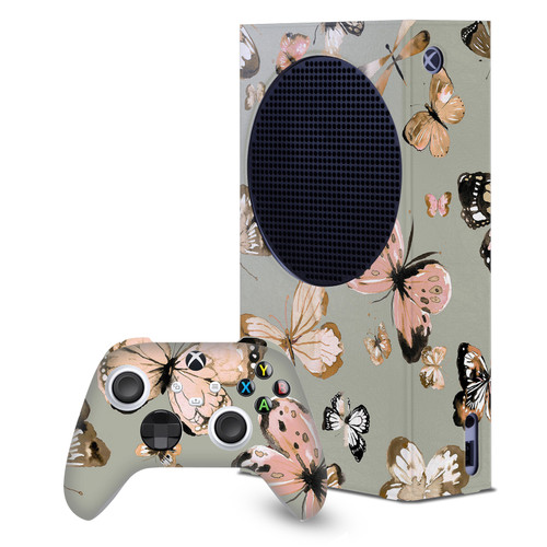 Ninola Assorted Butterflies Gold Green Game Console Wrap and Game Controller Skin Bundle for Microsoft Series S Console & Controller