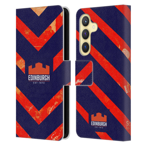 Edinburgh Rugby Graphic Art Orange Pattern Leather Book Wallet Case Cover For Samsung Galaxy S24 5G