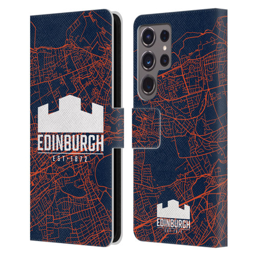 Edinburgh Rugby Graphics Map Leather Book Wallet Case Cover For Samsung Galaxy S24 Ultra 5G