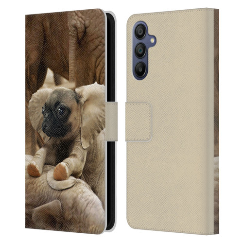 Pixelmated Animals Surreal Wildlife Pugephant Leather Book Wallet Case Cover For Samsung Galaxy A15