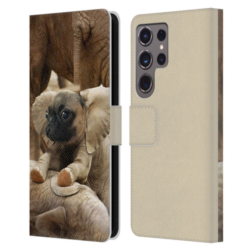 Pixelmated Animals Surreal Wildlife Pugephant Leather Book Wallet Case Cover For Samsung Galaxy S24 Ultra 5G