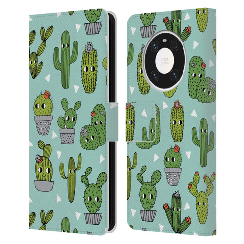 Andrea Lauren Design Plant Pattern Happy Cactus Leather Book Wallet Case Cover For Huawei Mate 40 Pro 5G