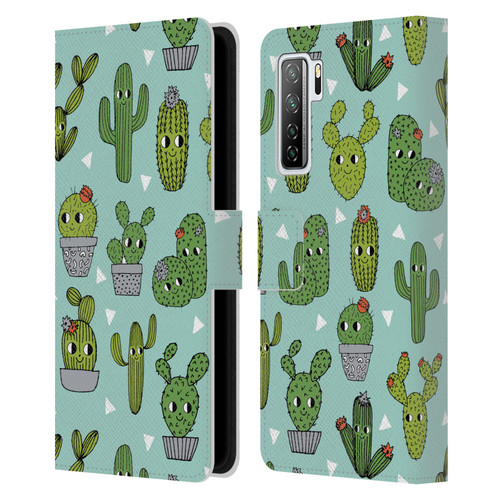 Andrea Lauren Design Plant Pattern Happy Cactus Leather Book Wallet Case Cover For Huawei Nova 7 SE/P40 Lite 5G