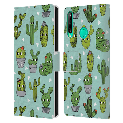 Andrea Lauren Design Plant Pattern Happy Cactus Leather Book Wallet Case Cover For Huawei P40 lite E