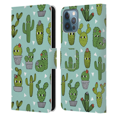Andrea Lauren Design Plant Pattern Happy Cactus Leather Book Wallet Case Cover For Apple iPhone 12 / iPhone 12 Pro