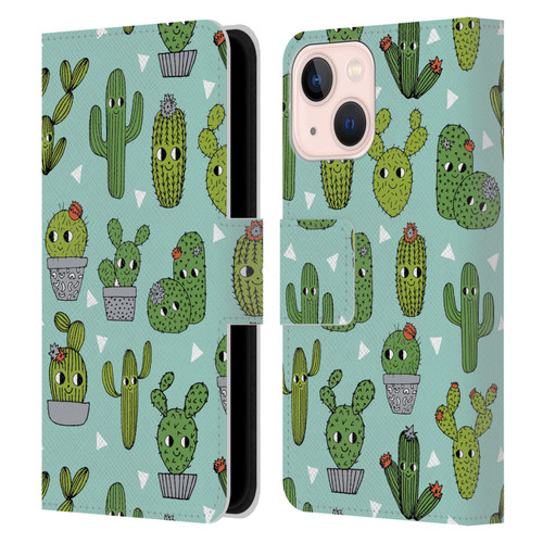 Andrea Lauren Design Plant Pattern Happy Cactus Leather Book Wallet Case Cover For Apple iPhone 13 Mini