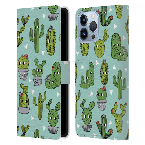 Andrea Lauren Design Plant Pattern Happy Cactus Leather Book Wallet Case Cover For Apple iPhone 13 Pro Max