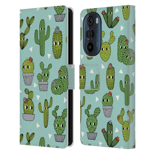 Andrea Lauren Design Plant Pattern Happy Cactus Leather Book Wallet Case Cover For Motorola Edge 30