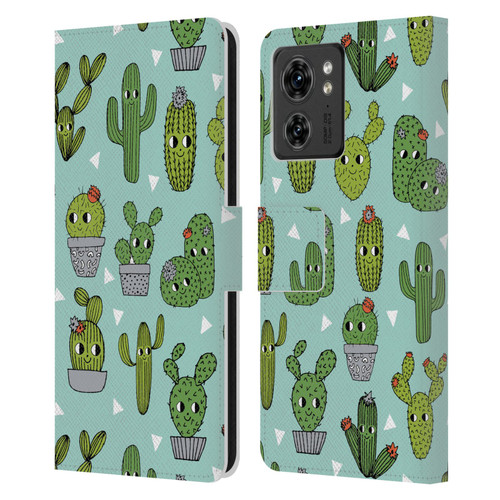 Andrea Lauren Design Plant Pattern Happy Cactus Leather Book Wallet Case Cover For Motorola Moto Edge 40