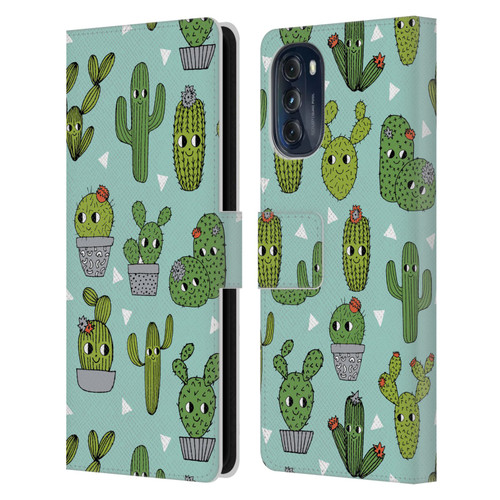 Andrea Lauren Design Plant Pattern Happy Cactus Leather Book Wallet Case Cover For Motorola Moto G (2022)