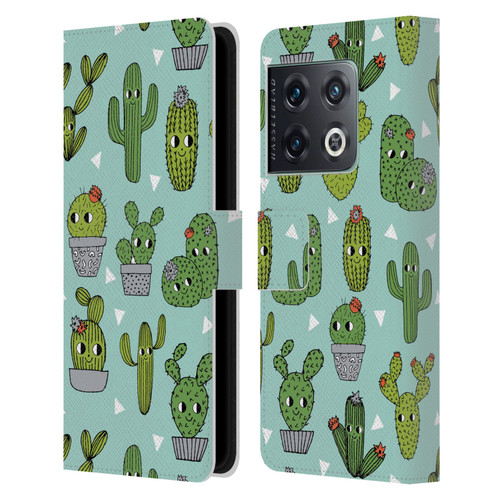 Andrea Lauren Design Plant Pattern Happy Cactus Leather Book Wallet Case Cover For OnePlus 10 Pro