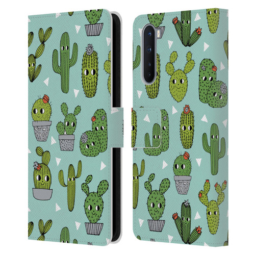 Andrea Lauren Design Plant Pattern Happy Cactus Leather Book Wallet Case Cover For OnePlus Nord 5G