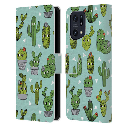 Andrea Lauren Design Plant Pattern Happy Cactus Leather Book Wallet Case Cover For OPPO Find X5