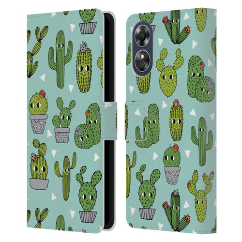 Andrea Lauren Design Plant Pattern Happy Cactus Leather Book Wallet Case Cover For OPPO A17