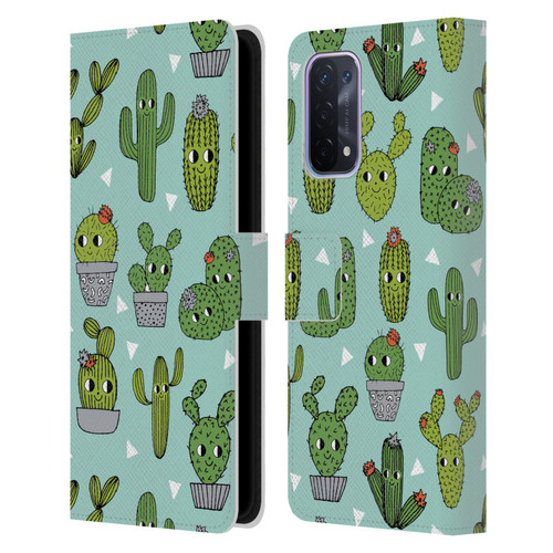 Andrea Lauren Design Plant Pattern Happy Cactus Leather Book Wallet Case Cover For OPPO A54 5G