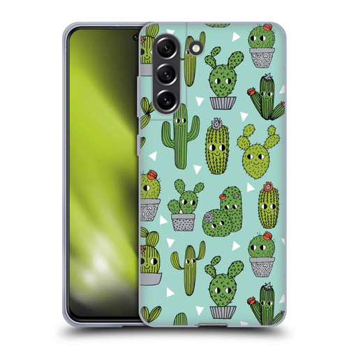 Andrea Lauren Design Plant Pattern Happy Cactus Soft Gel Case for Samsung Galaxy S21 FE 5G