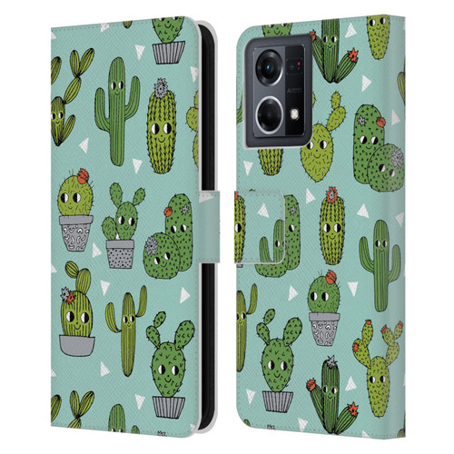 Andrea Lauren Design Plant Pattern Happy Cactus Leather Book Wallet Case Cover For OPPO Reno8 4G